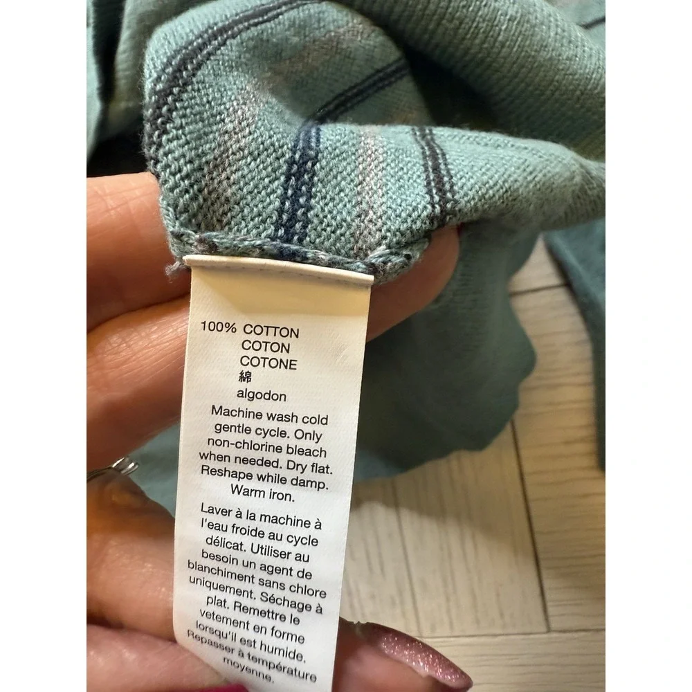 Gap Men's V Neck 100% Cotton Teal, Blk, Gray Striped Sweater. Lightweight. Sz XL